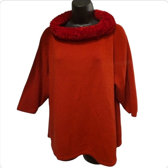 Red sweater with fuzzy neckline 3/4 sleeve 3x EUC - Picture 2 of 3
